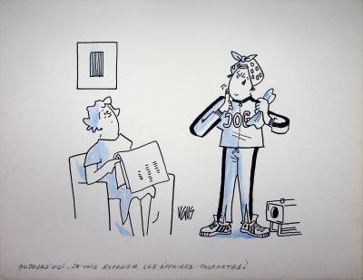 Guy VALLS : Femme de ménage, le jogging - Dessin original signé 2