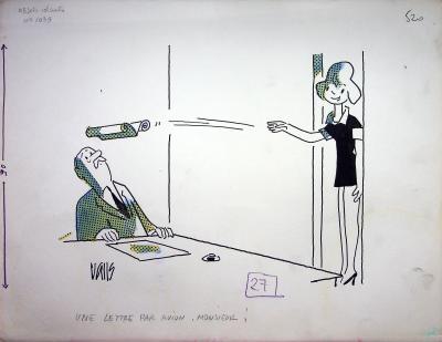 Guy VALLS : Lettre par avion - Dessin original signé 2