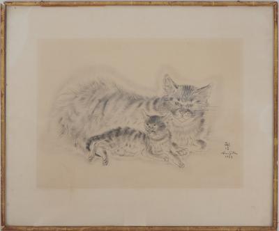 Léonard Tsuguharu FOUJITA : Chatte et chaton - Gravure originale, signée 2