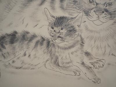 Léonard Tsuguharu FOUJITA : Chatte et chaton - Gravure originale, signée 2