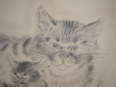 Léonard Tsuguharu FOUJITA : Chatte et chaton - Gravure originale, signée 2