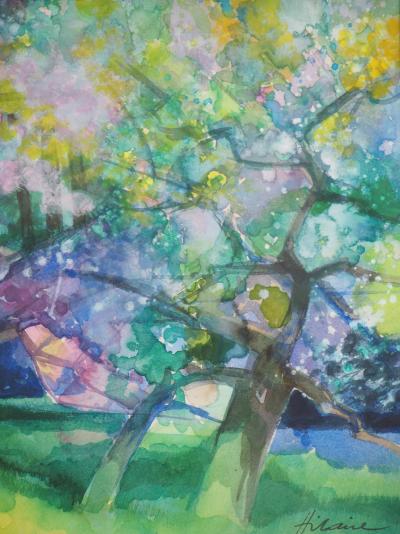 Camille HILAIRE - Pommiers en fleurs et maison normande - Aquarelle, Signée 2
