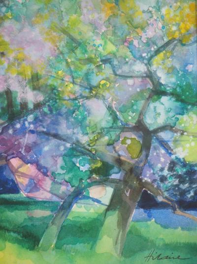 Camille HILAIRE - Pommiers en fleurs et maison normande - Aquarelle, Signée 2