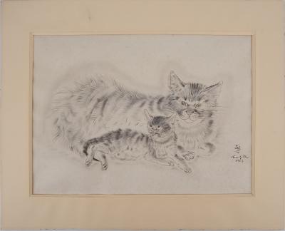 Léonard Tsuguharu FOUJITA : Chatte et chaton - Gravure originale, signée 2