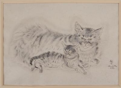 Léonard Tsuguharu FOUJITA : Chatte et chaton - Gravure originale, signée 2