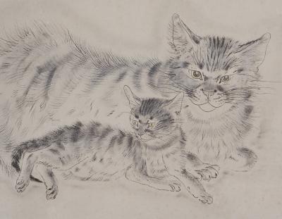 Léonard Tsuguharu FOUJITA : Chatte et chaton - Gravure originale, signée 2