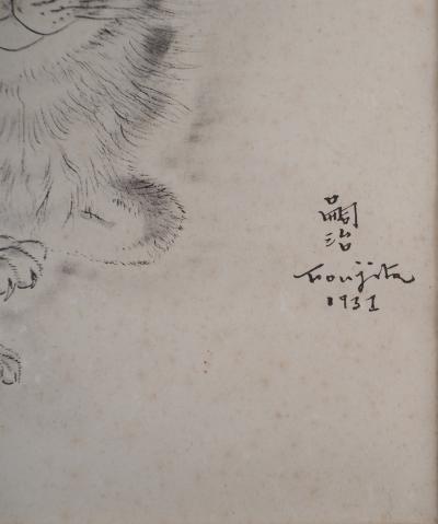 Léonard Tsuguharu FOUJITA : Chatte et chaton - Gravure originale, signée 2