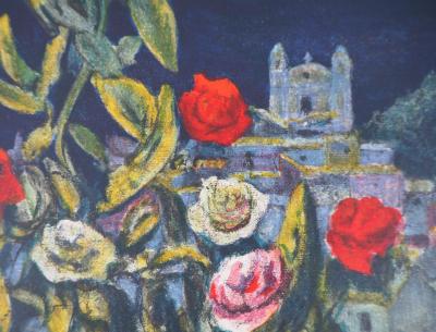 Francis SMITH : Bouquet sur village méditerranéen, 1958 - Lithographie signée 2