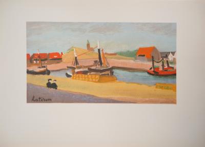 Robert LOTIRON - La Haye: Port de Scheveningen, 1957 - Lithographie signée 2