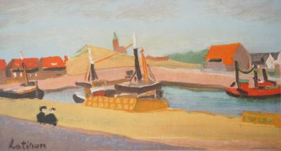 Robert LOTIRON - La Haye: Port de Scheveningen, 1957 - Lithographie signée 2