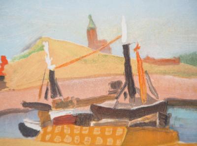 Robert LOTIRON - La Haye: Port de Scheveningen, 1957 - Lithographie signée 2