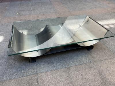 François MONNET - Table basse inox et verre, 1970 2
