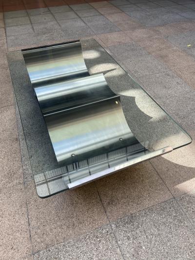 François MONNET - Table basse inox et verre, 1970 2