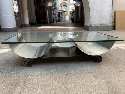 François MONNET - Table basse inox et verre, 1970 2