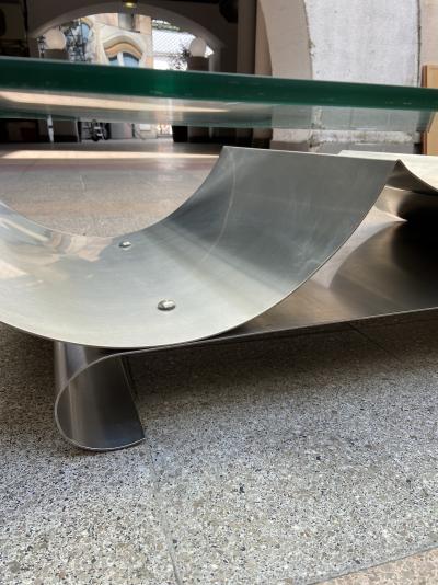 François MONNET - Table basse inox et verre, 1970 2