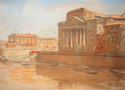 Edouard BOUILLERES - Toulouse, quai de la Daurade, 1954  - Lithographie signée 2
