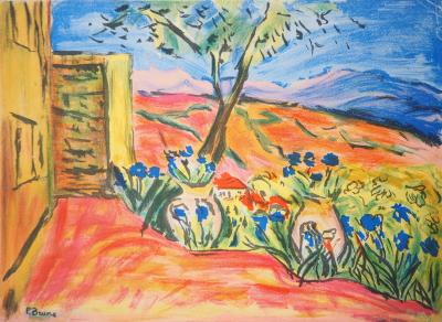 Pierre BRUNE - Paysage fauve à Céret, 1954 - Lithographie signée 2