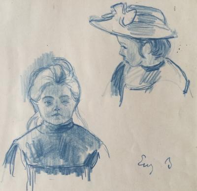Eugène BÉJOT  - Etude de visages - Lithographie 2