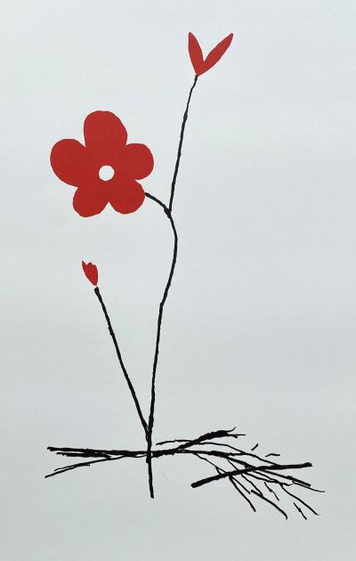 Aki KURODA - Fleurs rouges - Lithographie 2