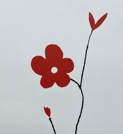 Aki KURODA - Fleurs rouges - Lithographie 2