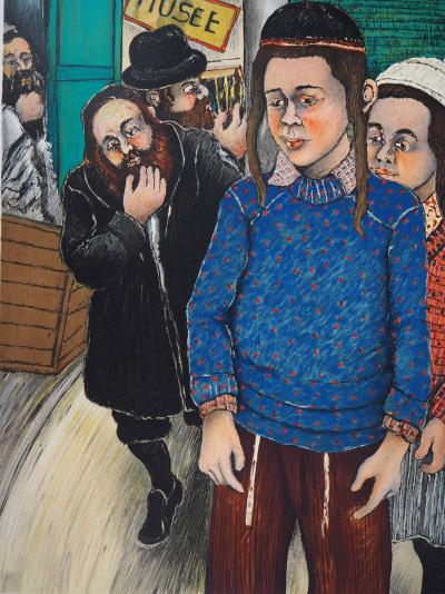 David AZUZ - Au Musée de la Culture Juive - Lithographie originale signée 2