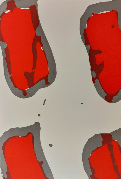 Claude VIALLAT - Composition rouge, circa 2019 - Sérigraphie originale signée au crayon 2