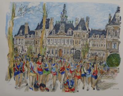 Monique JOURNOD  - Le Marathon de Paris - Lithographie originale signée au crayon 2