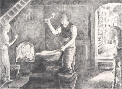 Hermine DAVID - Forgeron, 1946 - Gravure originale signée 2