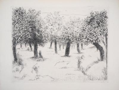 Robert LOTIRON - Promenade sous les arbres, 1946 - Gravure originale signée 2