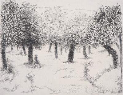 Robert LOTIRON - Promenade sous les arbres, 1946 - Gravure originale signée 2