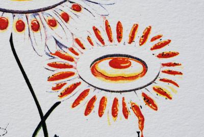 Salvador DALI (d’après) : Flordali -  Marguerites œuf au plat - Lithographie 2