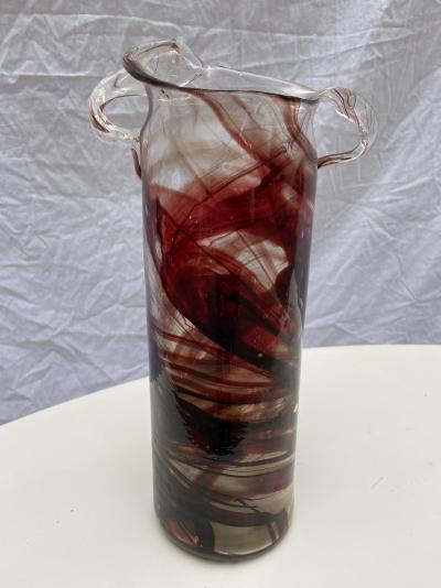 Serge MANSAU pour Murano- Vase rouleau rouge, vers 1990 2