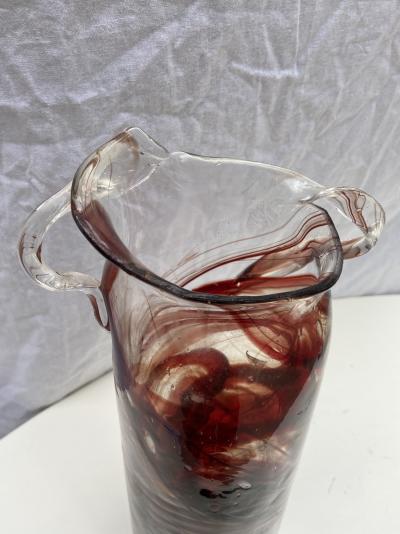 Serge MANSAU pour Murano- Vase rouleau rouge, vers 1990 2