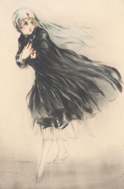 Louis ICART : L’Infirmière, c. 1917 - Gravure signée au crayon et dessin 2