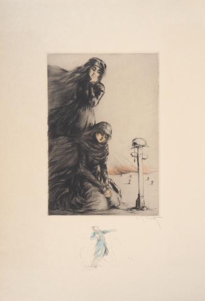 Louis ICART : Celle qui pleurent, c. 1917 - Gravure signée au crayon et dessin 2