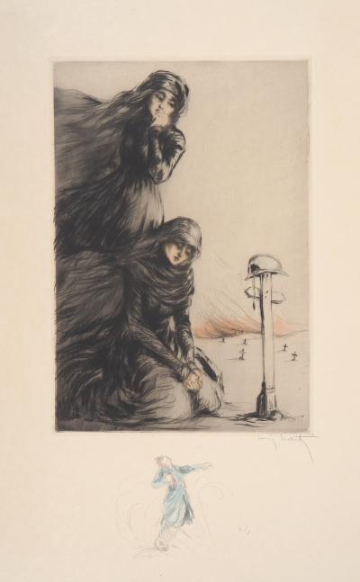Louis ICART : Celle qui pleurent, c. 1917 - Gravure signée au crayon et dessin 2