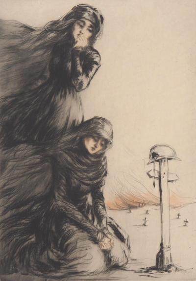 Louis ICART : Celle qui pleurent, c. 1917 - Gravure signée au crayon et dessin 2