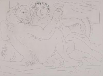 Pablo PICASSO - Suite Vollard: Minotaure, une coupe à la main, et jeune femme, 1933 - Eau-forte 2