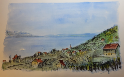 Jean-Pierre RÉMON - Le Vignoble vaudois, 1998 -  Aquarelle originale 2