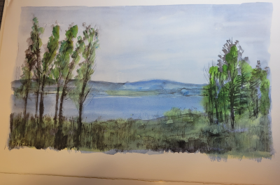 Jean-Pierre RÉMON - Le Leman vu de Nyon, 1988 - Aquarelle originale 2
