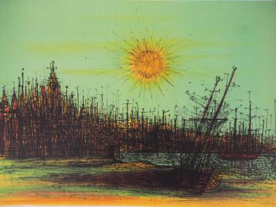 Jean CARZOU : Cathédrale de bateaux, 1971 - Lithographie originale signée et numérotée 2
