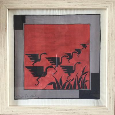France LAMBERT - Les cygnes, projet pour un tapis,vers 1925 - Gouache signée 2