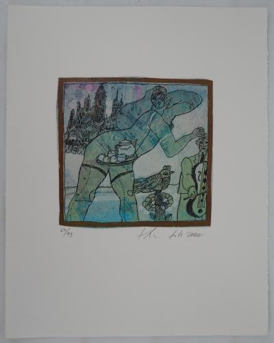 Theo TOBIASSE - Le couple de Manhattan - Lithographie originale signée 2