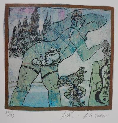 Theo TOBIASSE - Le couple de Manhattan - Lithographie originale signée 2
