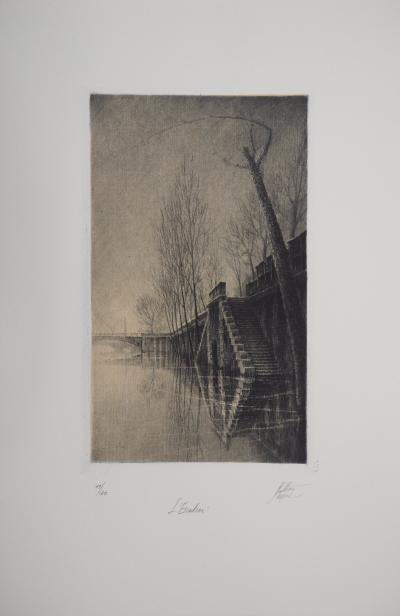 Jean Michel MATHIEUX-MARIE: Quai de la Seine, Paris - Gravure originale signée au crayon 2