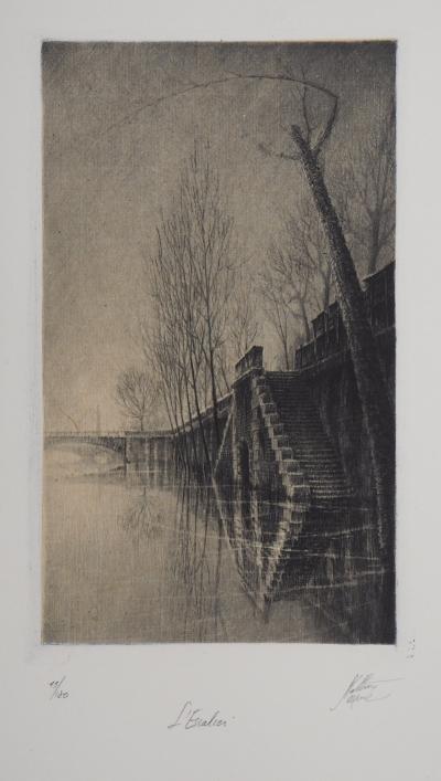 Jean Michel MATHIEUX-MARIE: Quai de la Seine, Paris - Gravure originale signée au crayon 2