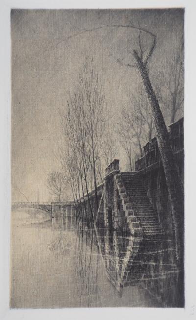 Jean Michel MATHIEUX-MARIE: Quai de la Seine, Paris - Gravure originale signée au crayon 2