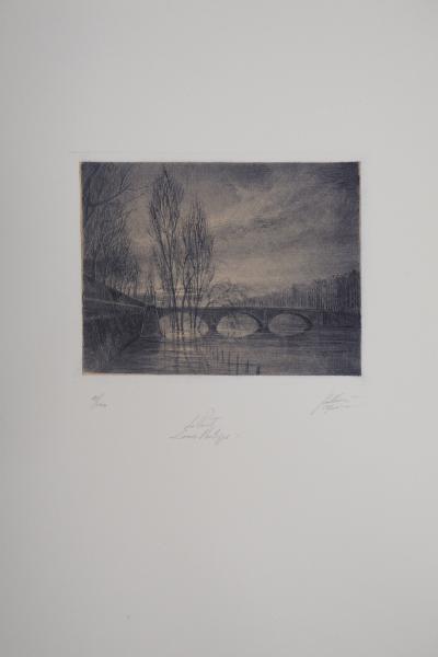 Jean Michel MATHIEUX-MARIE: Pont Louis-Philippe, Paris - Gravure originale signée au crayon 2