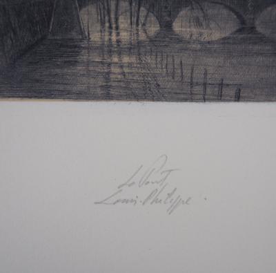 Jean Michel MATHIEUX-MARIE: Pont Louis-Philippe, Paris - Gravure originale signée au crayon 2