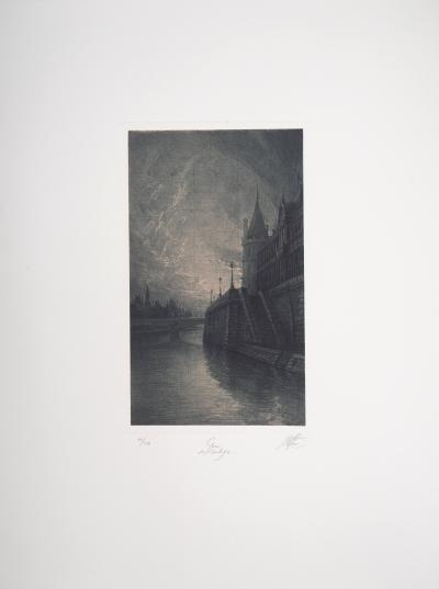Jean Michel MATHIEUX-MARIE: Quai de l’horloge, Paris - Gravure originale signée au crayon 2
